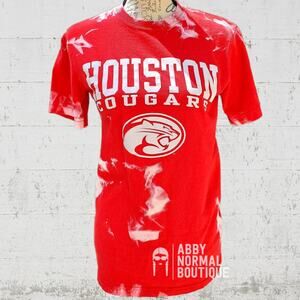 Houston Cougars UH Tee, College Sports Bleach Upcycled, Small